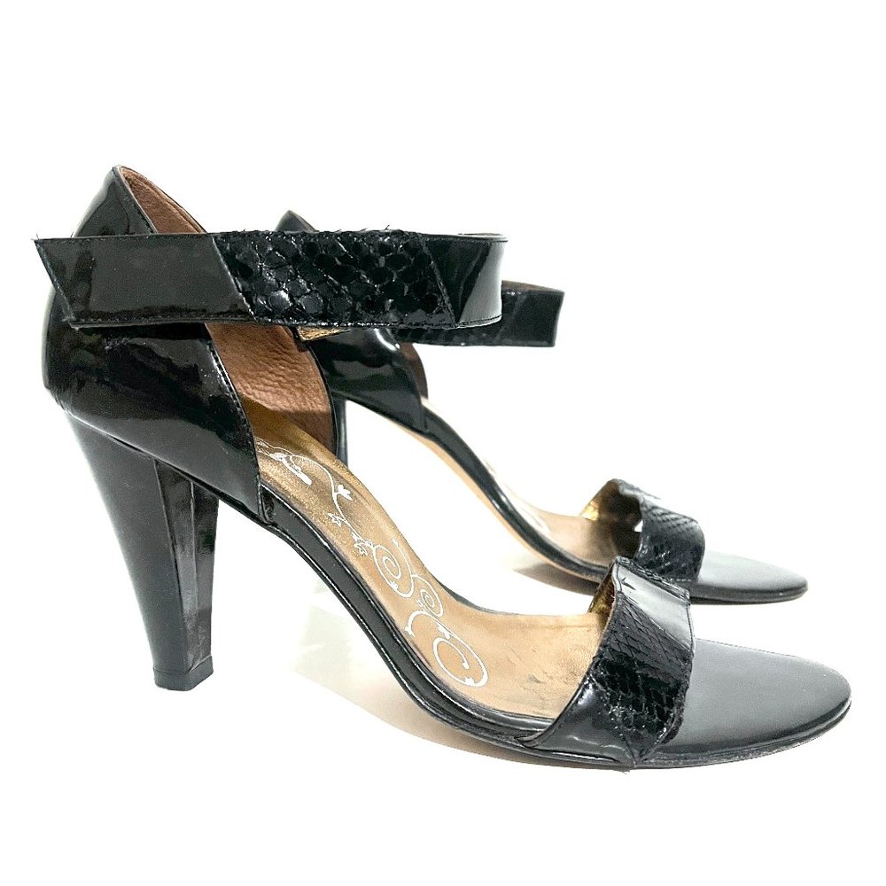TIBI Black Patent Leather Open Toe Heeled Sandal Pump